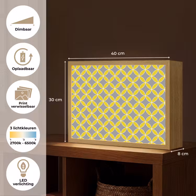 Geometrisch - Cirkels - Modern - Grijs - Geel Light Box met batterij (Wandlamp) middel 907 -USP_websiteoverzichtNL