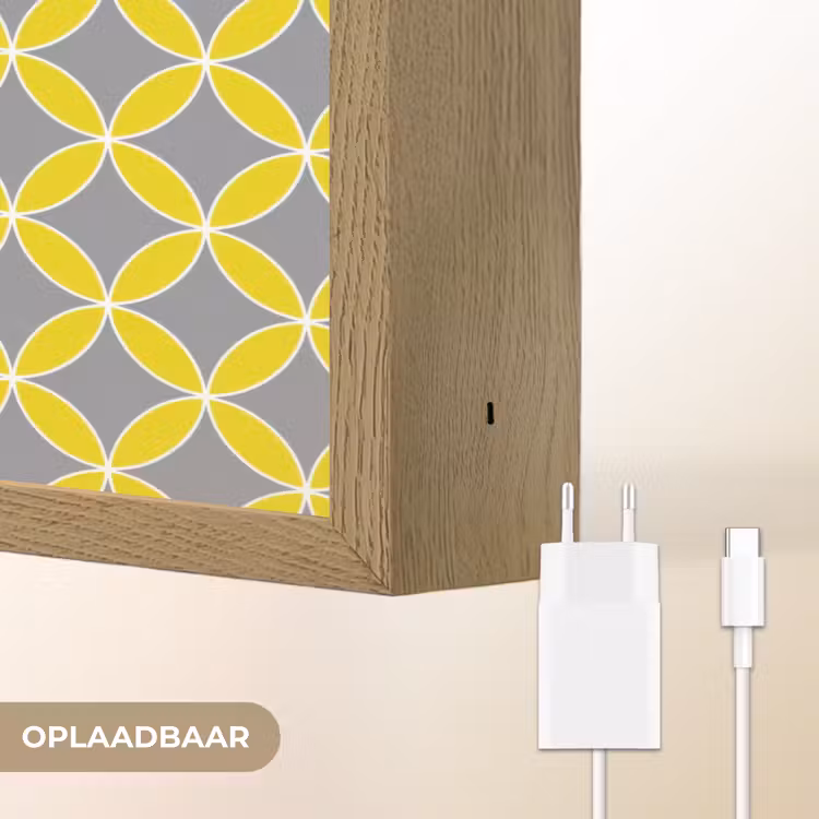 Geometrisch - Cirkels - Modern - Grijs - Geel Light Box met batterij (Wandlamp) middel 907 -USP_websiteoplaadbaarNL