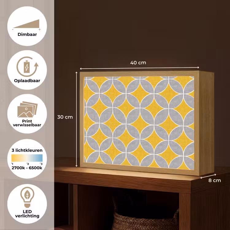 Geometrisch - Cirkels - Textuur - Grijs - Geel Light Box met batterij (Wandlamp) middel 907 -USP_websiteoverzichtNL