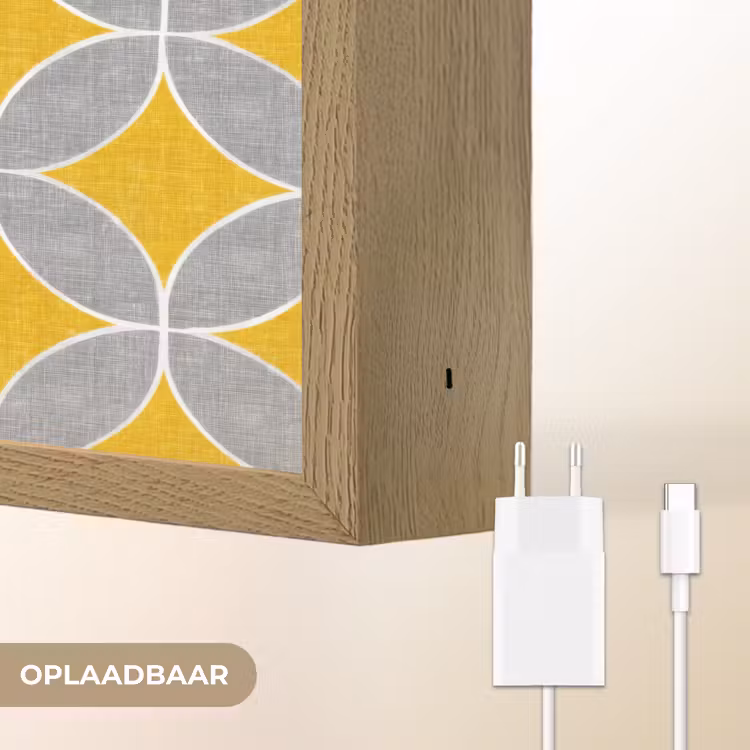 Geometrisch - Cirkels - Textuur - Grijs - Geel Light Box met batterij (Wandlamp) middel 907 -USP_websiteoplaadbaarNL