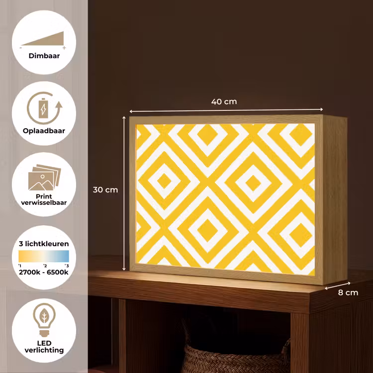 Geometrisch - Lijnen - Modern - Geel - Wit Light Box met batterij (Wandlamp) middel 907 -USP_websiteoverzichtNL