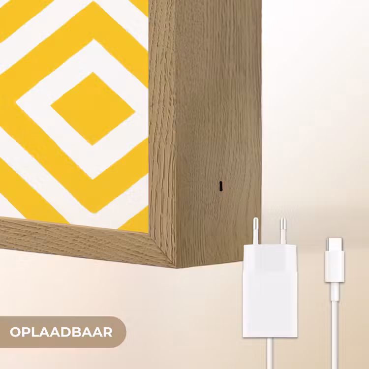 Geometrisch - Lijnen - Modern - Geel - Wit Light Box met batterij (Wandlamp) middel 907 -USP_websiteoplaadbaarNL