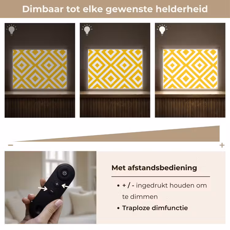 Geometrisch - Lijnen - Modern - Geel - Wit Light Box met batterij (Wandlamp) middel 907 -USP_dimbaarNL