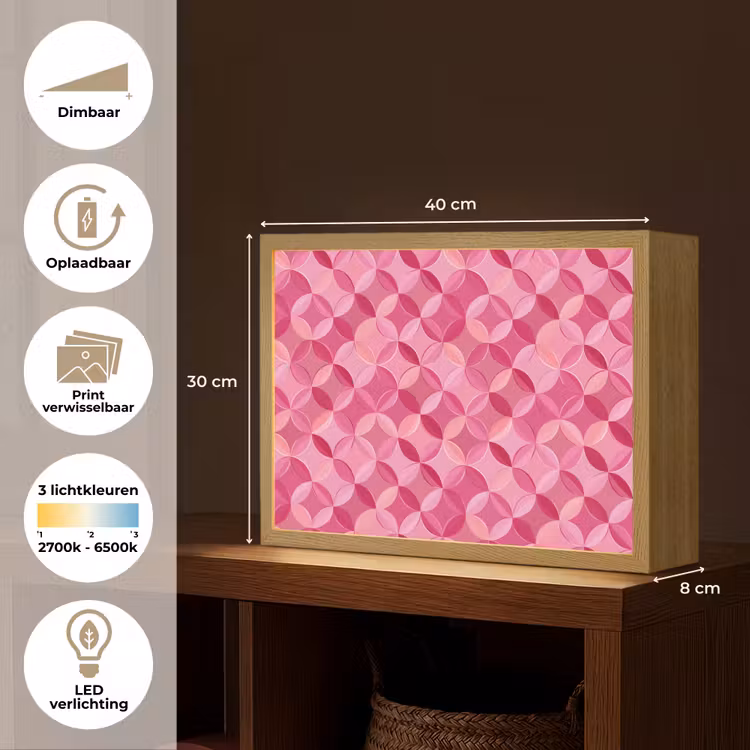 Geometrisch - Mozaïek - Modern - Roze Light Box met batterij (Wandlamp) middel 907 -USP_websiteoverzichtNL