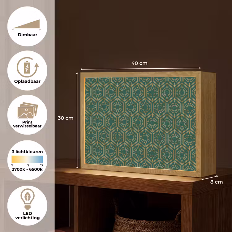 Geometrisch - Patroon - Groen Light Box met batterij (Wandlamp) middel 907 -USP_websiteoverzichtNL