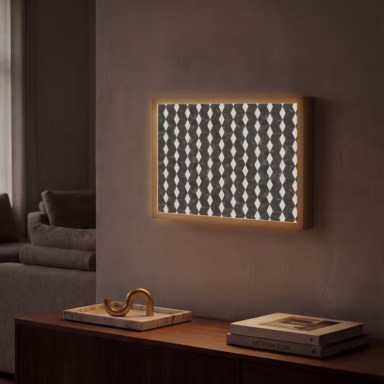 Geometrisch - Patroon - Marmer - Groen Light Box met batterij (Wandlamp) middel 907 -sfeer1