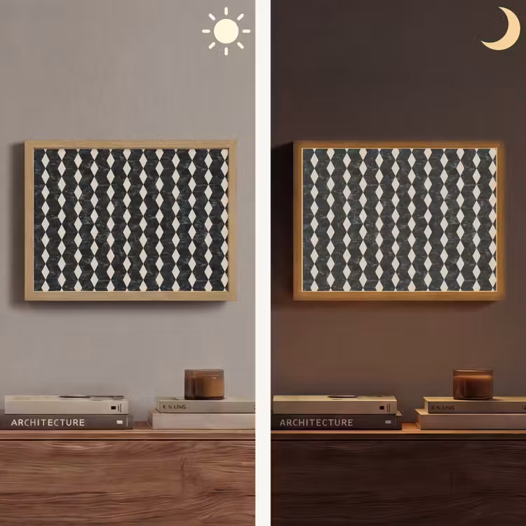 Geometrisch - Patroon - Marmer - Groen Light Box met batterij (Wandlamp) middel 907 -sfeer3