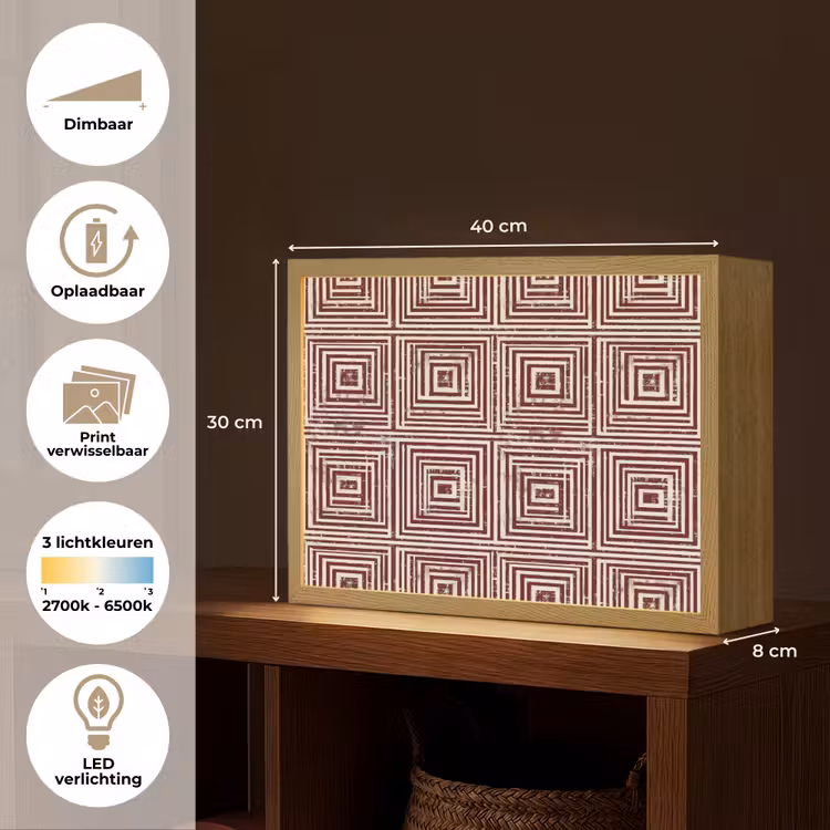 Geometrisch - Patroon - Rood Light Box met batterij (Wandlamp) middel 907 -USP_websiteoverzichtNL