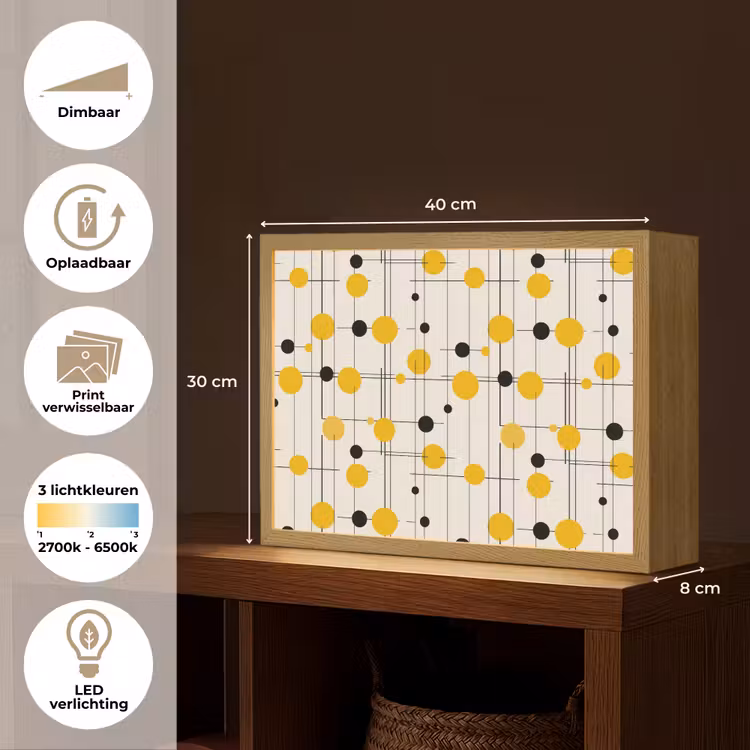 Geometrisch - Retro - Lijnen - Okergeel - Zwart Light Box met batterij (Wandlamp) middel 907 -USP_websiteoverzichtNL