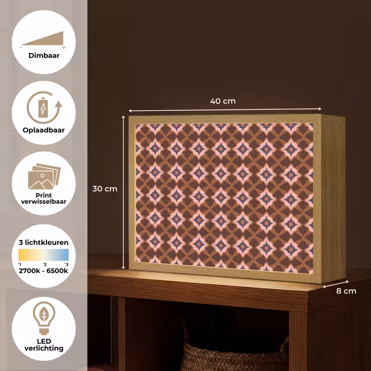 Geometrisch - Sierlijk - Bruin Light Box met batterij (Wandlamp) middel 907 -USP_websiteoverzichtNL
