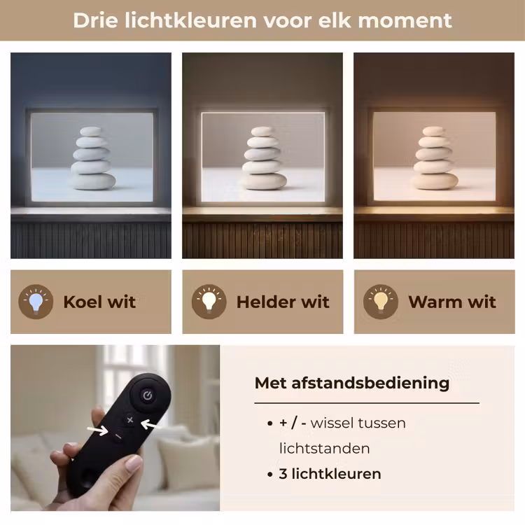 Gestapelde - Stenen - Grijs Light Box met batterij (Wandlamp) middel -USP_lichtkleurNL