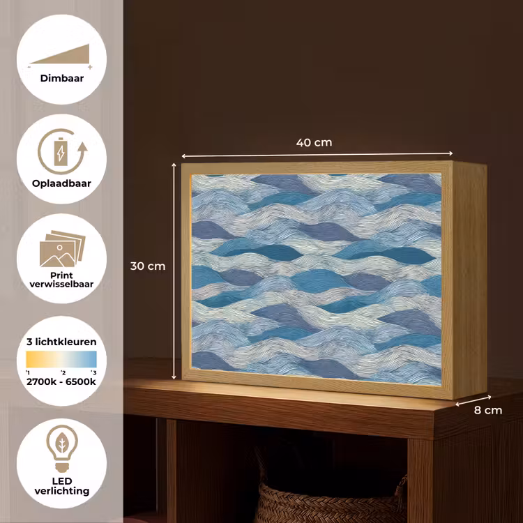 Getekend - Blauw - Wit - Golvend - Streepjes Light Box met batterij (Wandlamp) middel 907 -USP_websiteoverzichtNL