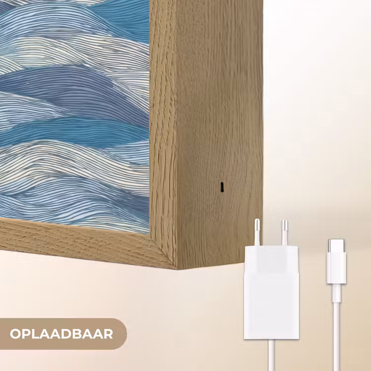 Getekend - Blauw - Wit - Golvend - Streepjes Light Box met batterij (Wandlamp) middel 907 -USP_websiteoplaadbaarNL