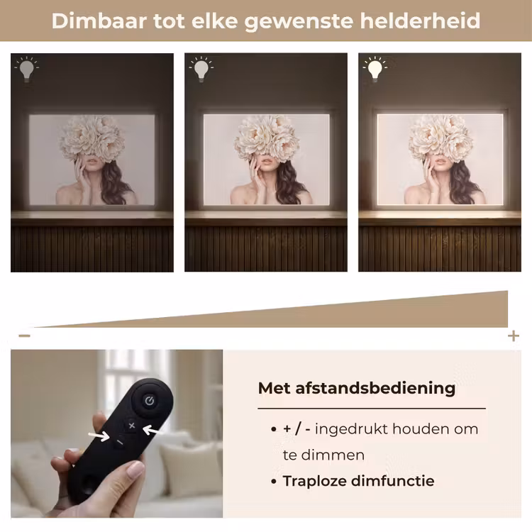 Gezicht - Pioenrozen - Crème Light Box met batterij (Wandlamp) middel -USP_dimbaarNL