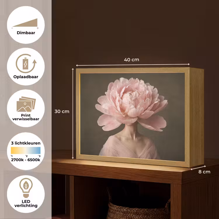 Gezicht - Roos - Roze Light Box met batterij (Wandlamp) middel -USP_websiteoverzichtNL