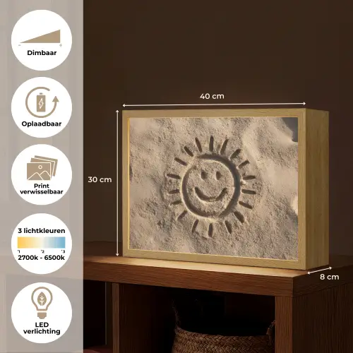 Gezichtje - Zon - Zand - Getekend Light Box met batterij (Wandlamp) middel -USP_websiteoverzichtNL