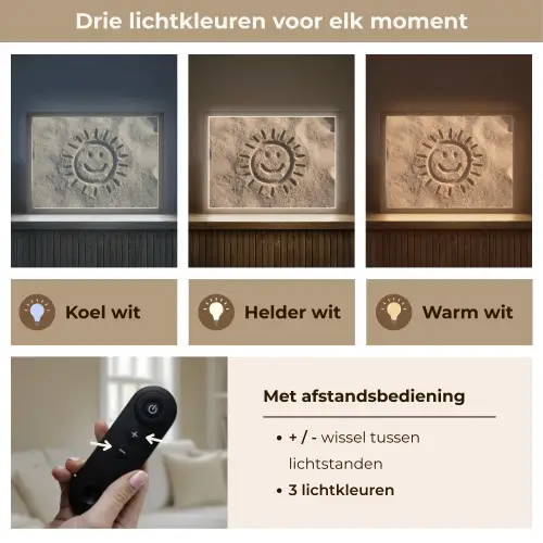 Gezichtje - Zon - Zand - Getekend Light Box met batterij (Wandlamp) middel -USP_lichtkleurNL
