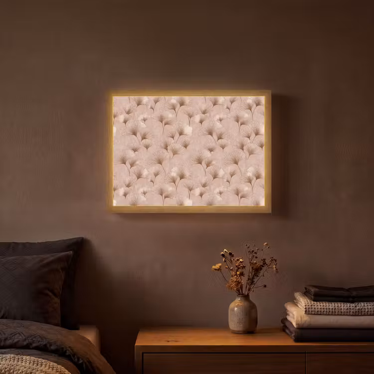 Ginkgo - Patroon - Roze Light Box met batterij (Wandlamp) middel 907 -sfeer4