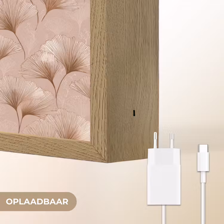 Ginkgo - Patroon - Roze Light Box met batterij (Wandlamp) middel 907 -USP_websiteoplaadbaarNL