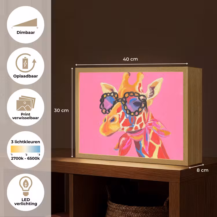 Giraf - Roze - Bril - Sjaal Light Box met batterij (Wandlamp) middel -USP_websiteoverzichtNL