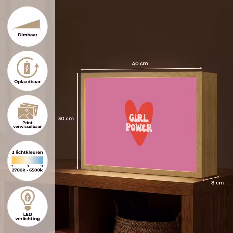 Girl power - Hart - Roze - Rood Light Box met batterij (Wandlamp) middel -USP_websiteoverzichtNL