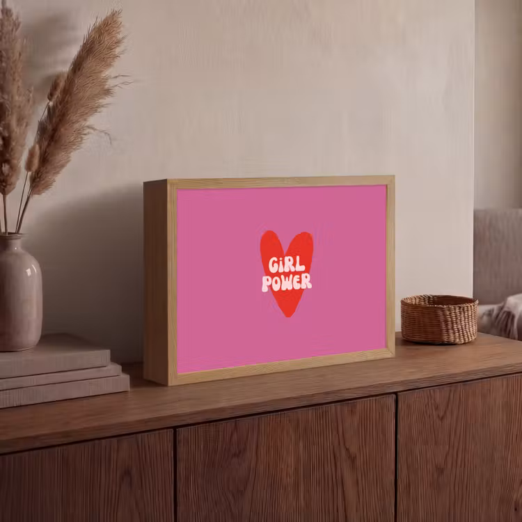 Girl power - Hart - Roze - Rood Light Box met batterij (Wandlamp) middel -sfeer2