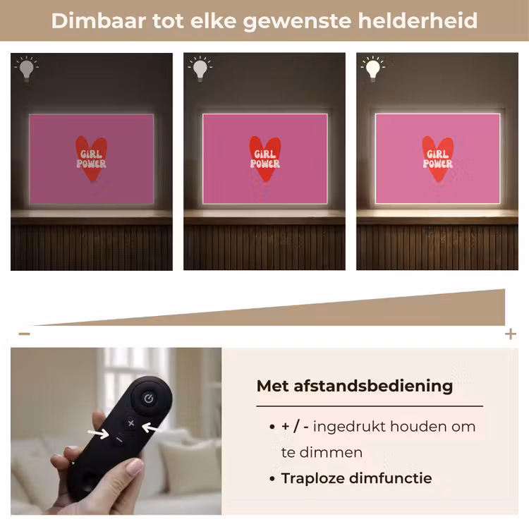 Girl power - Hart - Roze - Rood Light Box met batterij (Wandlamp) middel -USP_dimbaarNL