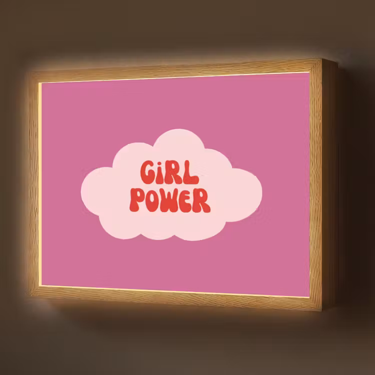 Girl power - Wolk - Roze Light Box met batterij (Wandlamp) middel -z3d_website