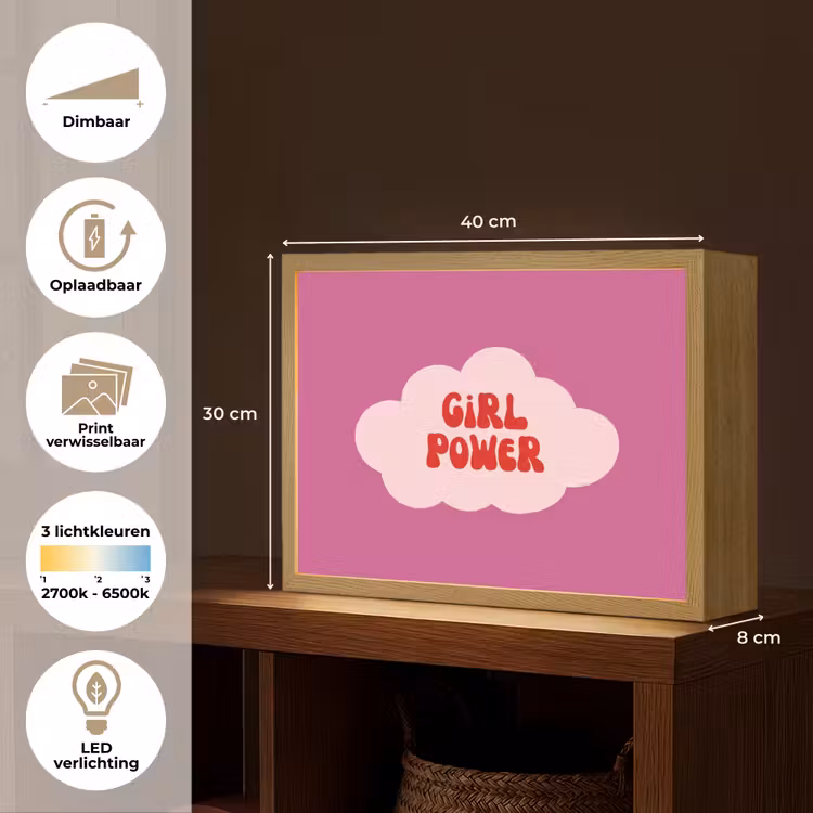 Girl power - Wolk - Roze Light Box met batterij (Wandlamp) middel -USP_websiteoverzichtNL