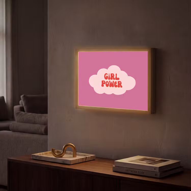 Girl power - Wolk - Roze Light Box met batterij (Wandlamp) middel -sfeer1
