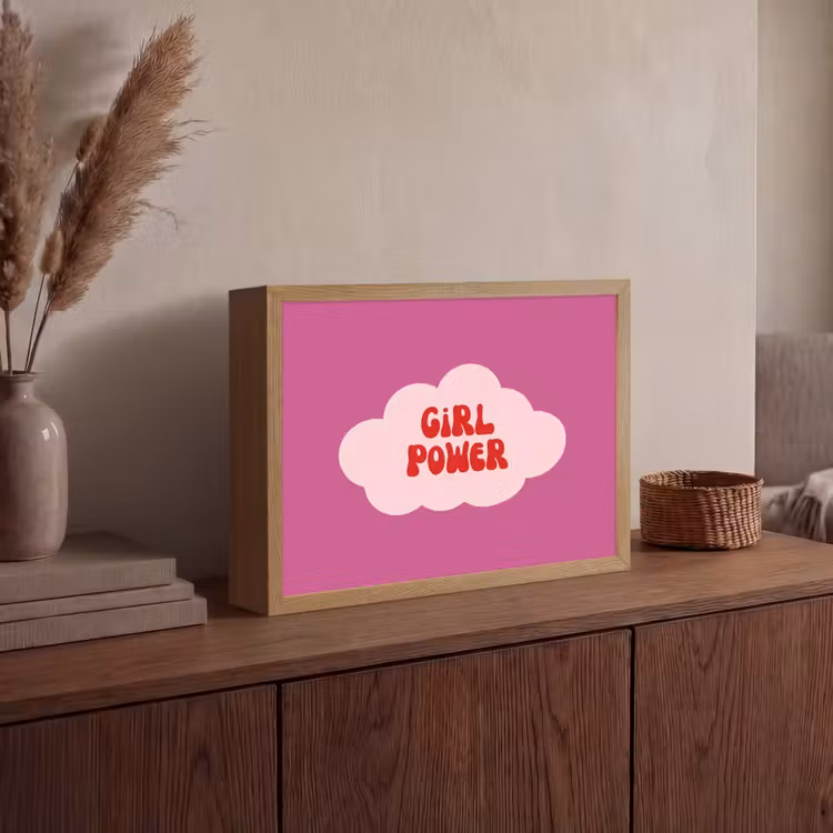Girl power - Wolk - Roze Light Box met batterij (Wandlamp) middel -sfeer2