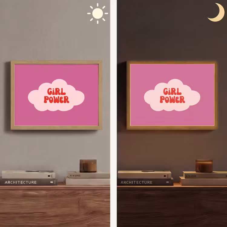 Girl power - Wolk - Roze Light Box met batterij (Wandlamp) middel -sfeer3