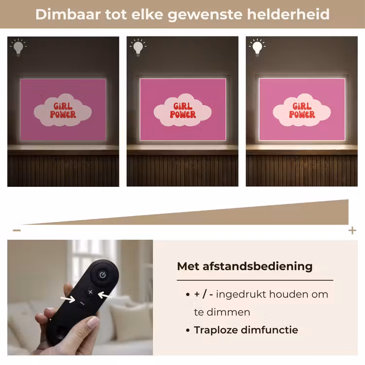 Girl power - Wolk - Roze Light Box met batterij (Wandlamp) middel -USP_dimbaarNL