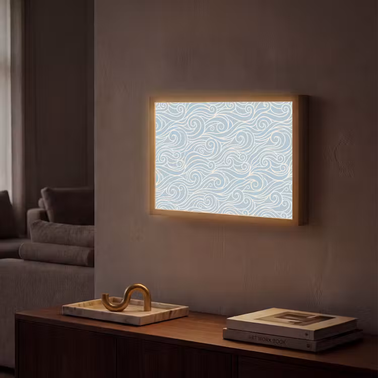 Golf - Abstract - Natuur - Modern - Blauw Light Box met batterij (Wandlamp) middel -sfeer1
