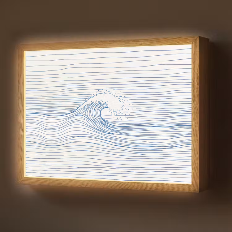 Golf - Brekende - Natuur - Minimalistisch - Blauw Light Box met batterij (Wandlamp) middel -z3d_website