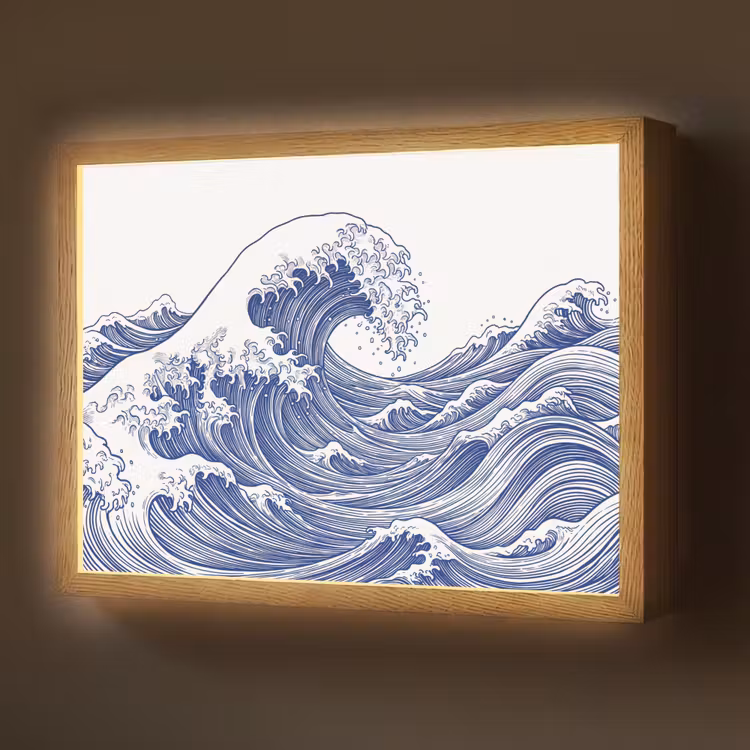 Golf - Japans - Zee - Illustratie - Blauw Light Box met batterij (Wandlamp) middel -z3d_website