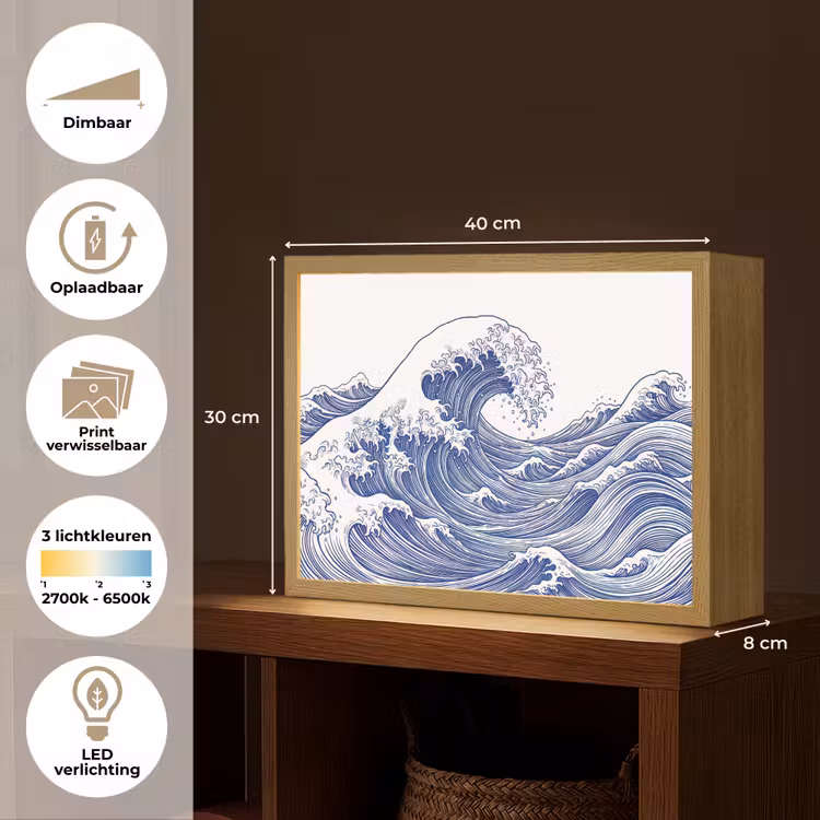 Golf - Japans - Zee - Illustratie - Blauw Light Box met batterij (Wandlamp) middel -USP_websiteoverzichtNL