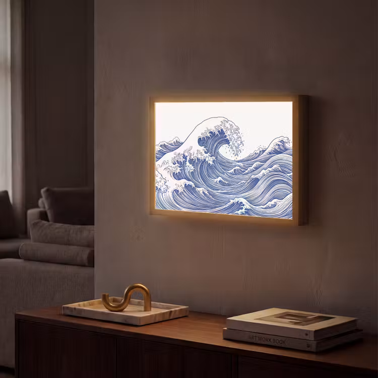 Golf - Japans - Zee - Illustratie - Blauw Light Box met batterij (Wandlamp) middel -sfeer1