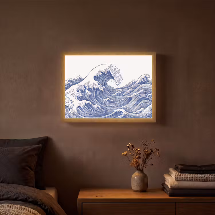 Golf - Japans - Zee - Illustratie - Blauw Light Box met batterij (Wandlamp) middel -sfeer4