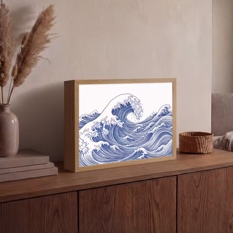 Golf - Japans - Zee - Illustratie - Blauw Light Box met batterij (Wandlamp) middel -sfeer2