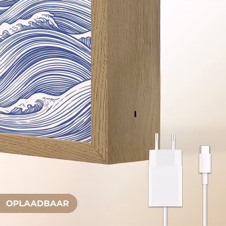 Golf - Japans - Zee - Illustratie - Blauw Light Box met batterij (Wandlamp) middel -USP_websiteoplaadbaarNL