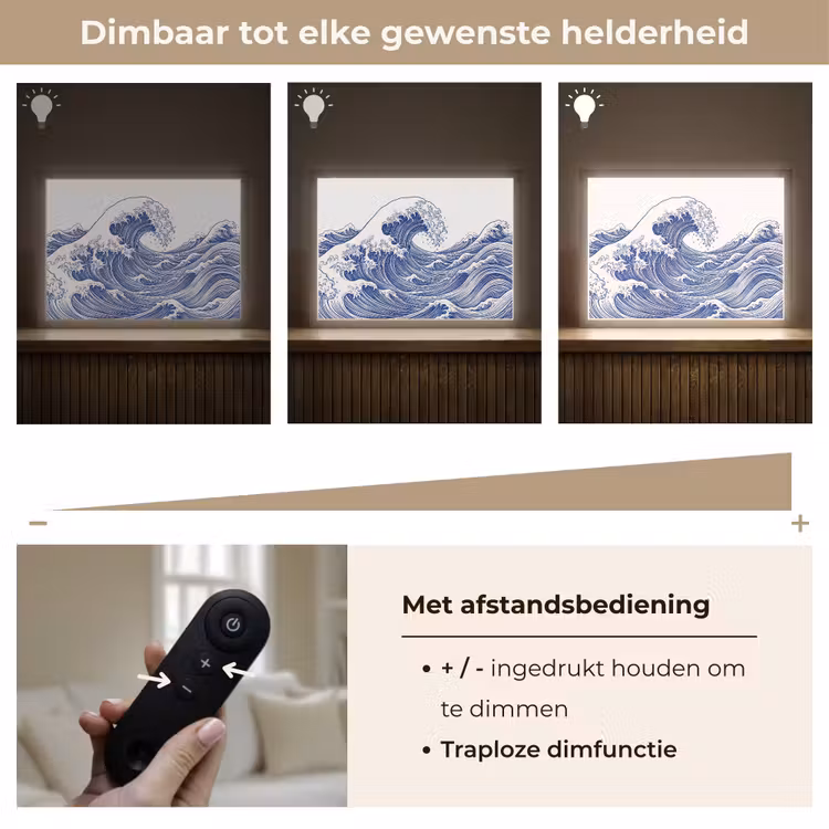 Golf - Japans - Zee - Illustratie - Blauw Light Box met batterij (Wandlamp) middel -USP_dimbaarNL