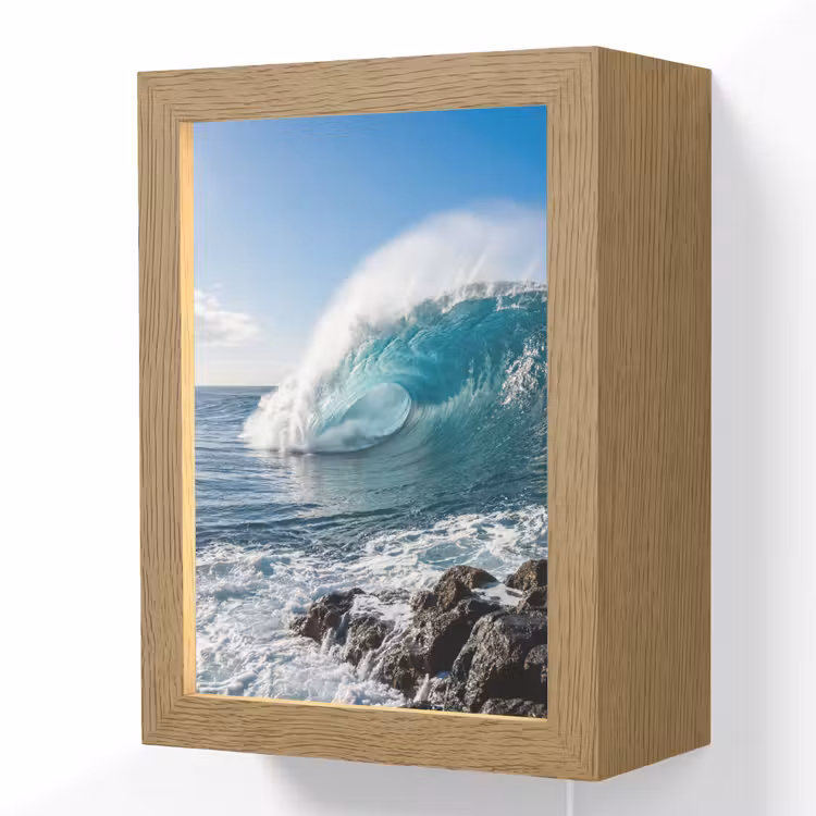 Golf - Oceaan - Brekend - Water - Blauw Light Box met kabel (Wandlamp) klein -3d