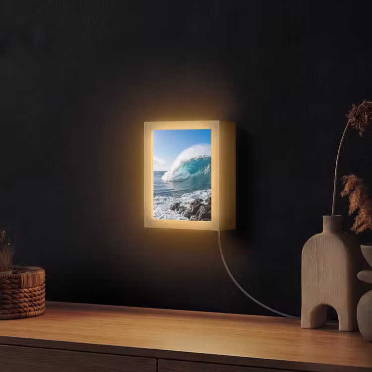 Golf - Oceaan - Brekend - Water - Blauw Light Box met kabel (Wandlamp) klein -sfeer1