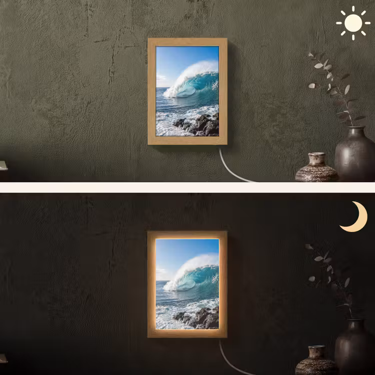 Golf - Oceaan - Brekend - Water - Blauw Light Box met kabel (Wandlamp) klein -sfeer3