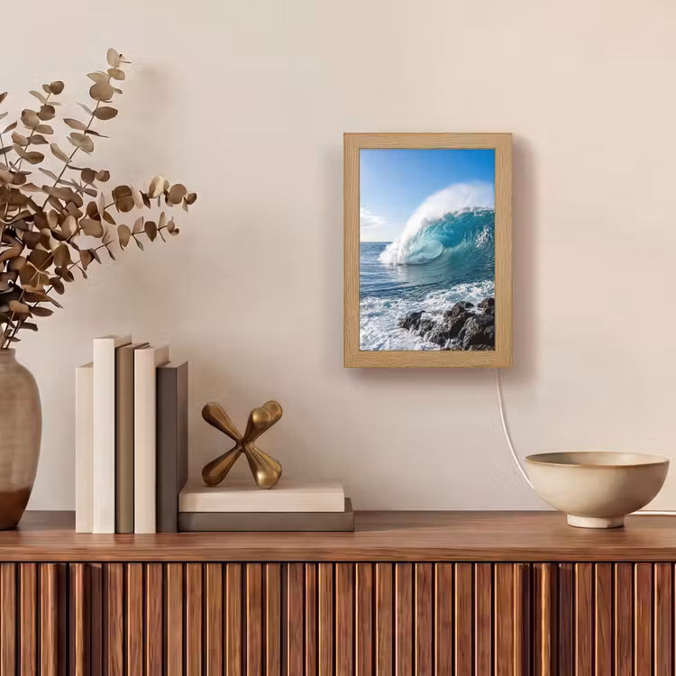 Golf - Oceaan - Brekend - Water - Blauw Light Box met kabel (Wandlamp) klein -sfeer2
