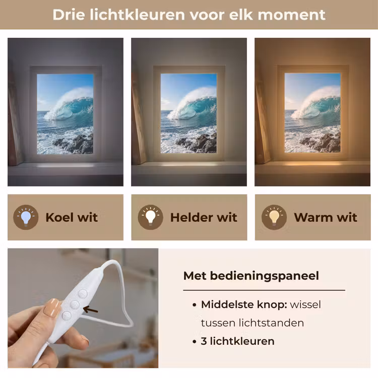 Golf - Oceaan - Brekend - Water - Blauw Light Box met kabel (Wandlamp) klein -USP_lichtkleurNL