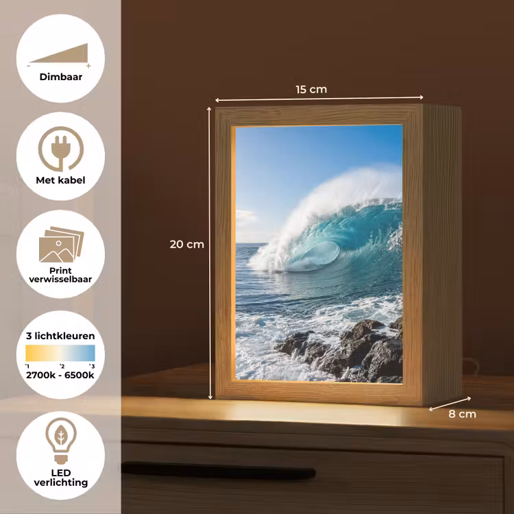 Golf - Oceaan - Brekend - Water - Blauw Light Box met kabel (Wandlamp) klein -USP_websiteoverzichtNL