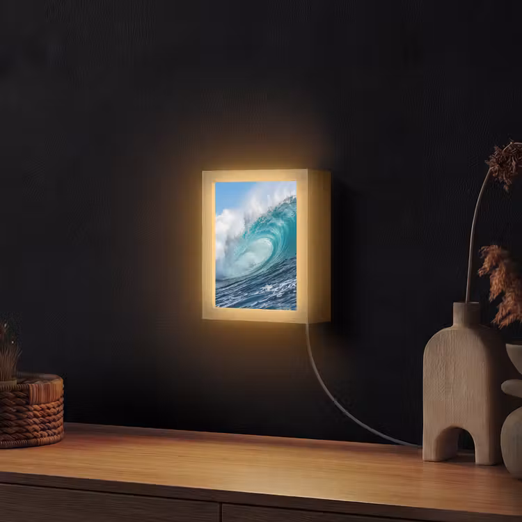 Golf - Oceaan - Water - Dynamisch - Blauw Light Box met kabel (Wandlamp) klein -sfeer1