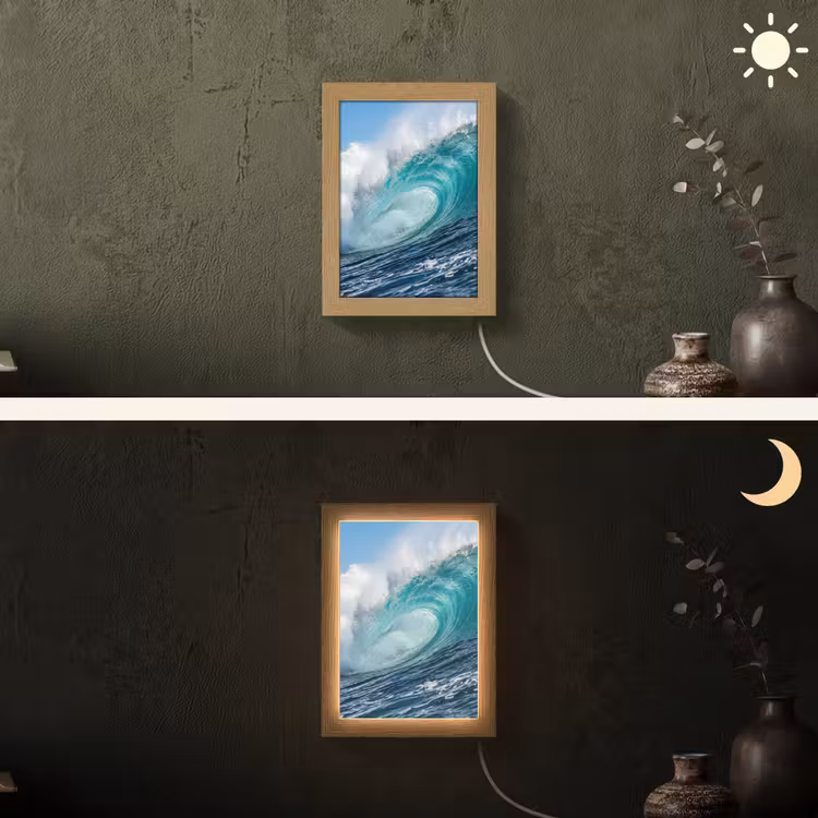 Golf - Oceaan - Water - Dynamisch - Blauw Light Box met kabel (Wandlamp) klein -sfeer3